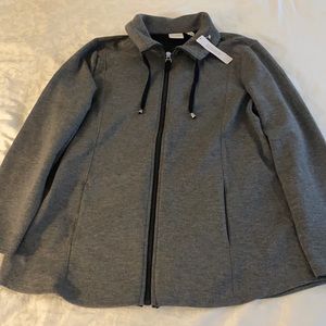 Weekends by Chico’s grey “scuba knit zip front jacket” size 2.